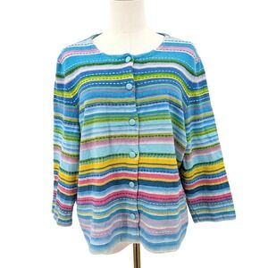 Michael Simon Bright Striped Embroidered Knit Cardigan – XL